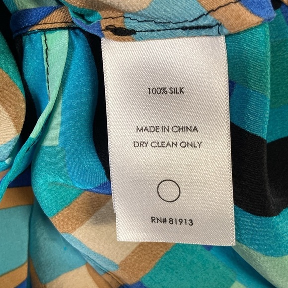 Tracy Reese New York 100% Silk Short Sleeve Top Geo Print Multi Size Medium - Picture 4 of 4